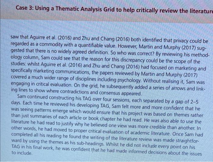 Case 3 Using a Thematic Analysis Grid to help