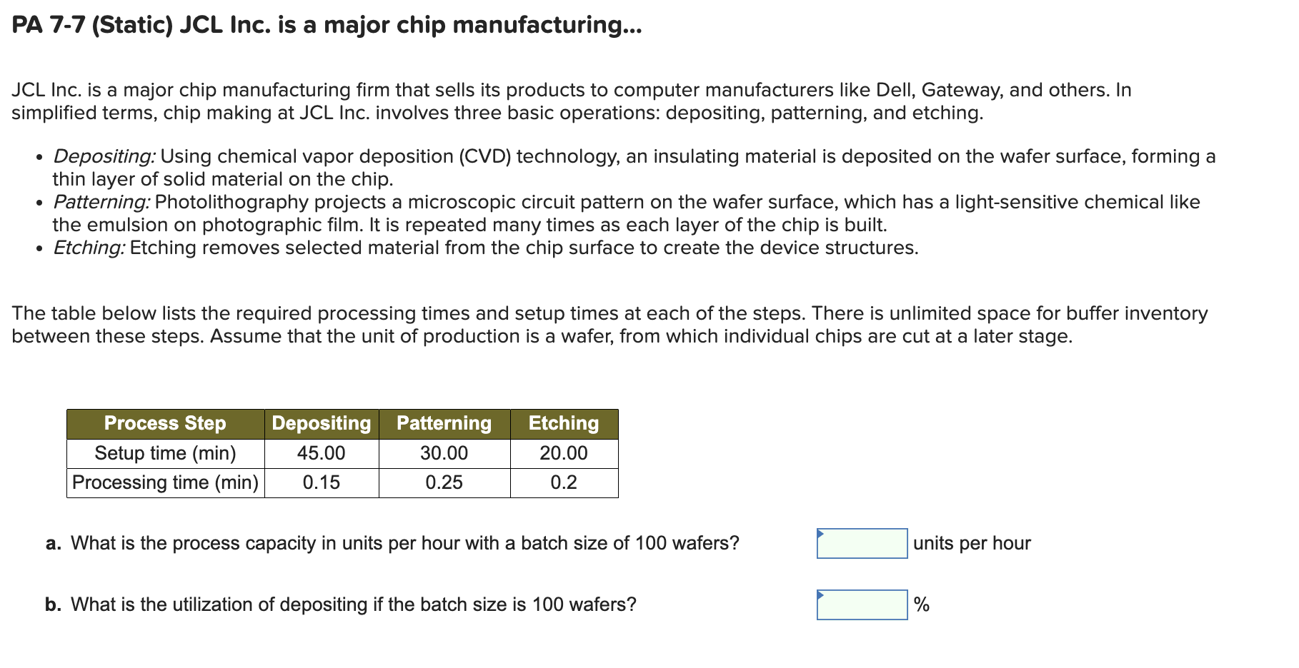PA 7-7 (Static) JCL Inc. is a major chip