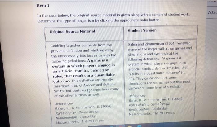 Item 1 Ackn In the case below, the original