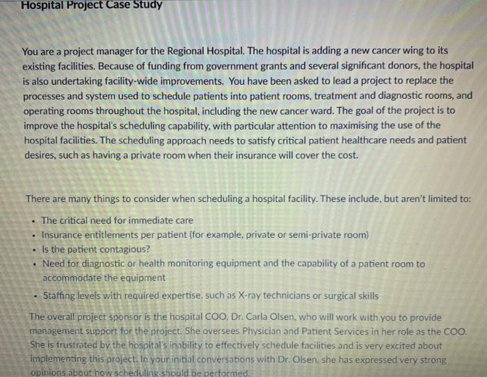 Hospital Project Case Study You are a project