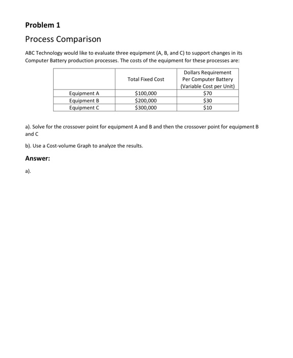 Problem 1 Process Comparison ABC Technology would