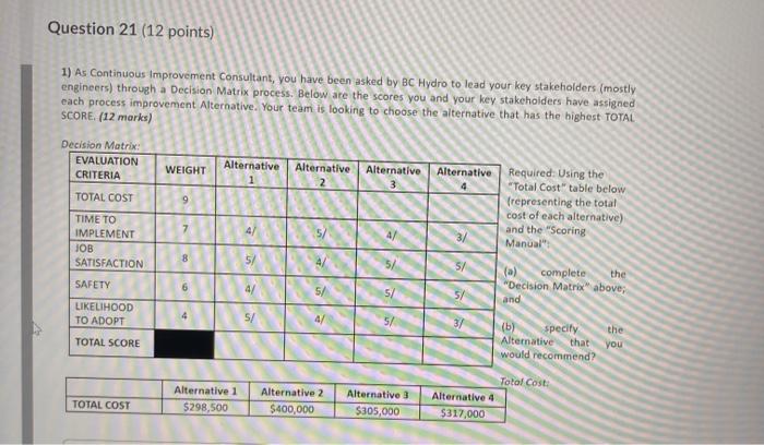 Question 21 (12 points) 1) As Continuous
