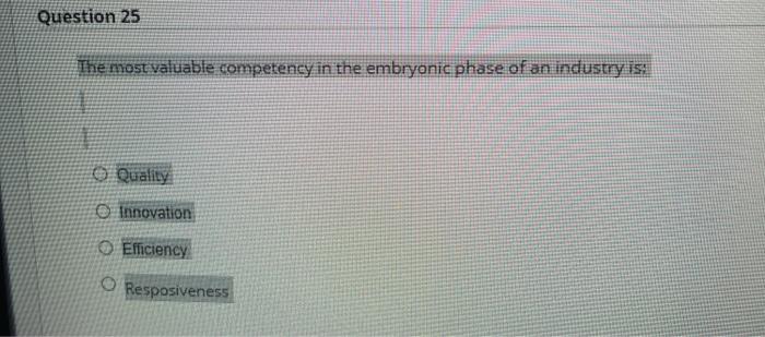 Question 25 The most valuable competency in the
