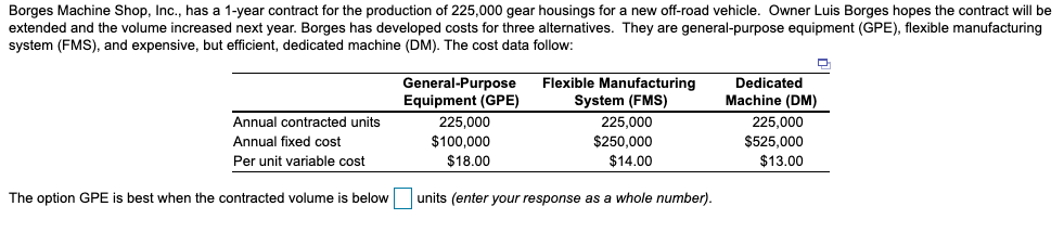 Borges Machine Shop, Inc., has a 1-year contract