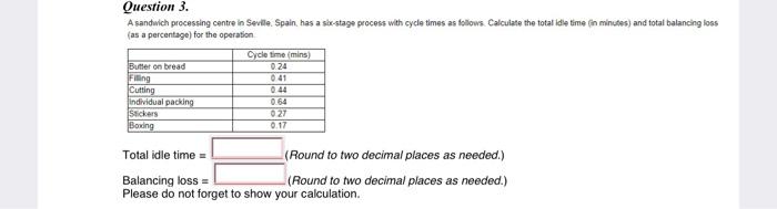 Question 3. A sandwich processing centre in