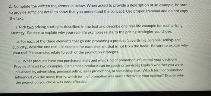 2. Complete the written requirements below. When