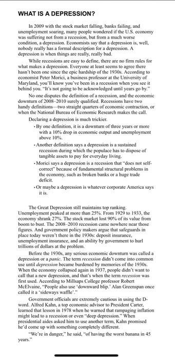 please help me witb this WHAT IS A DEPRESSION? In