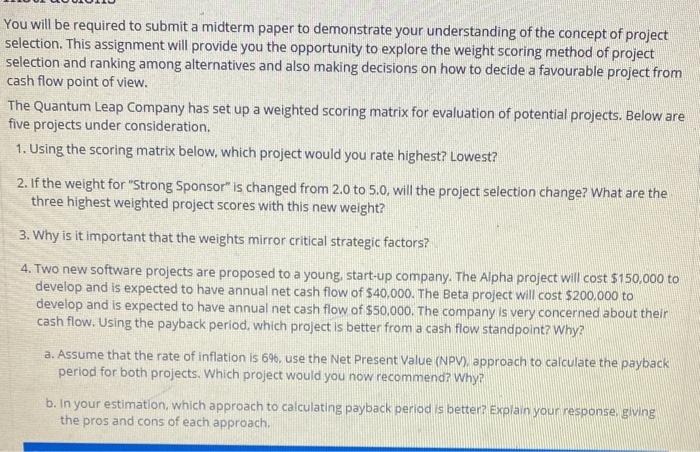 You will be required to submit a midterm paper to