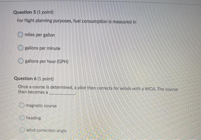 Question 5 (1 point) For flight planning