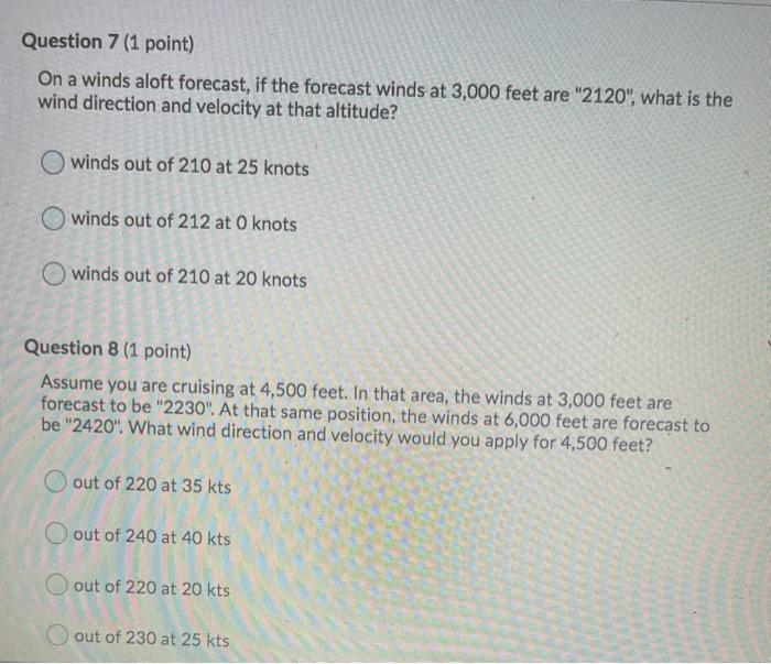 Question 5 (1 point) For flight planning