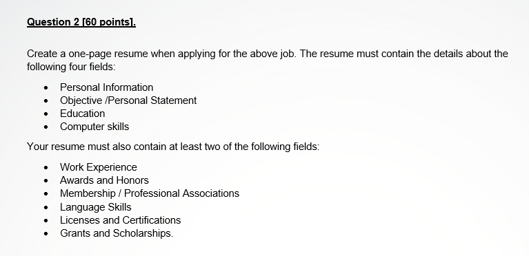 Create a one page resume when applying for a job