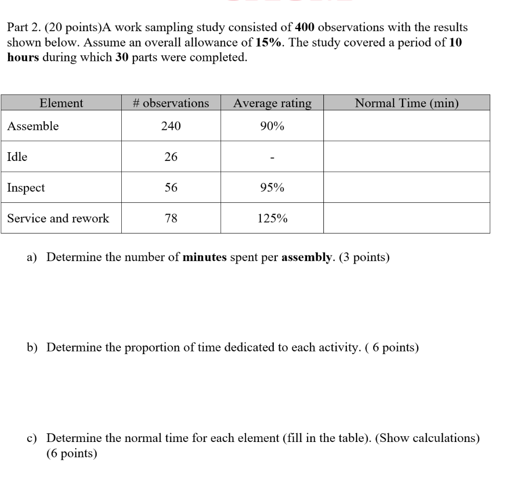 d. Determine the standard time for one assembly.