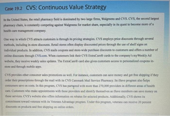 marketing hw please help Case 19.2 CVS: