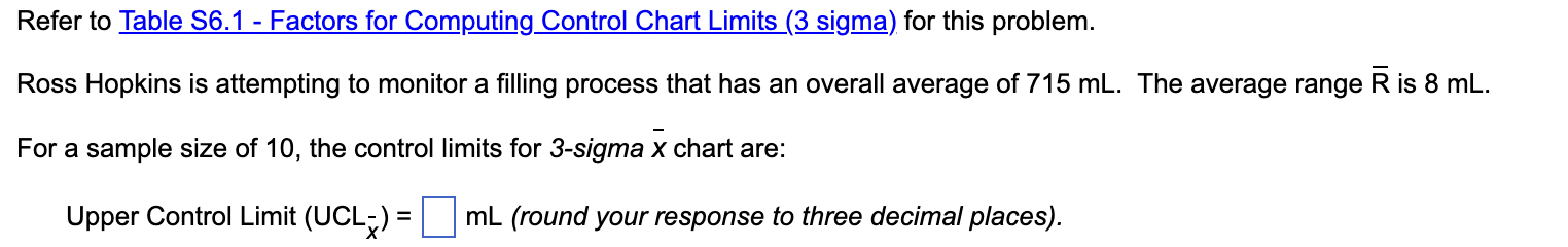 Refer to Table 56.1 - Factors for Computing