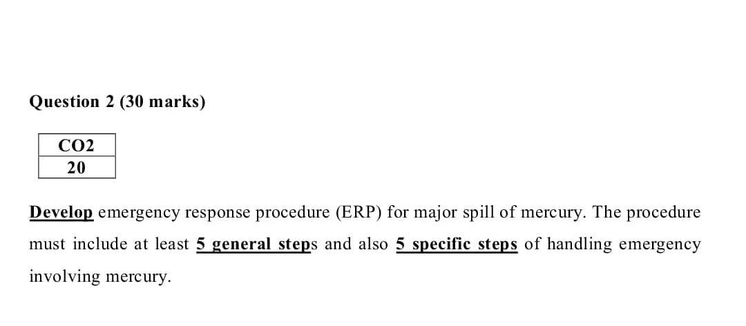 Question 2 (30 marks) CO2 20 Develop emergency
