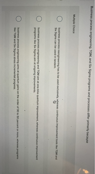 Business process engineering, TQM, and Six Sigma