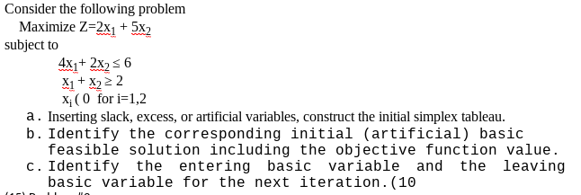 Consider the following problem Maximize Z=2X1 +