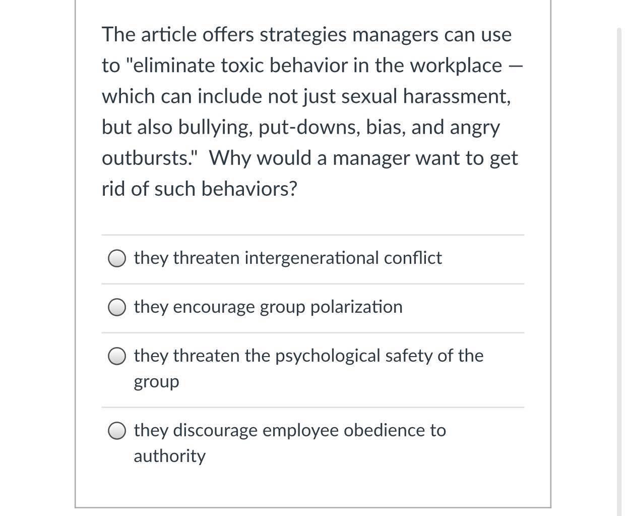 use the article: fixing a toxic work culture: How