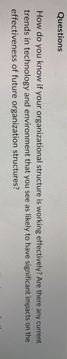 Questions How do you know if your organizational