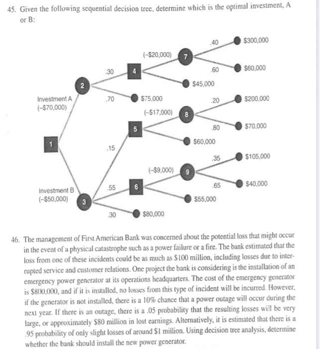 45. Given the following sequential decision tree,