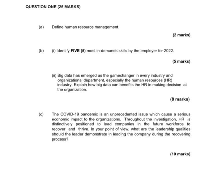 human resources management QUESTION ONE (25