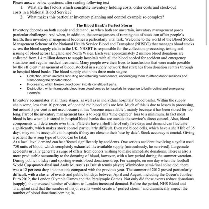 Please answer below questions, after reading