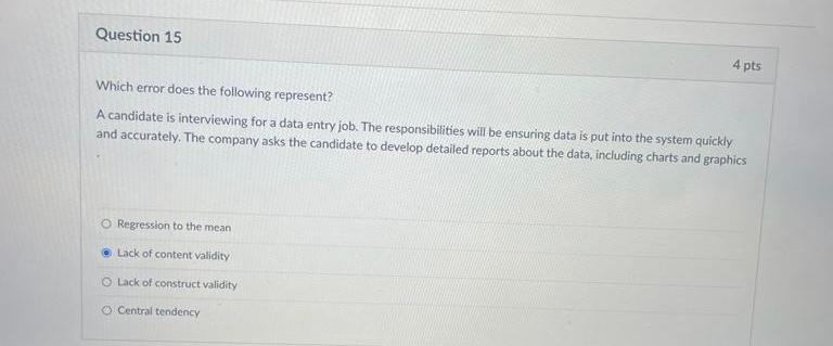 Please answer aLL Question 15 4 pts Which error