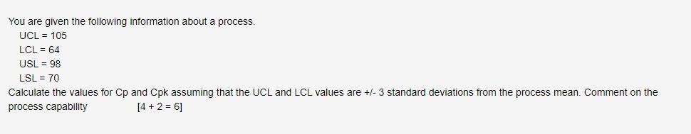 You are given the following information about a