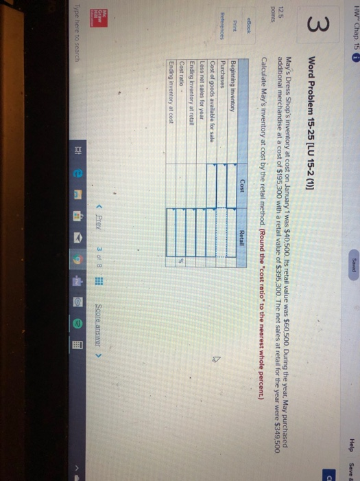 HW" Chap. 15 Saved Help Save & 5 Word Problem