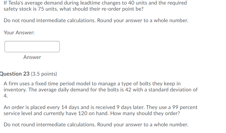 If Tesla's average demand during leadtime changes