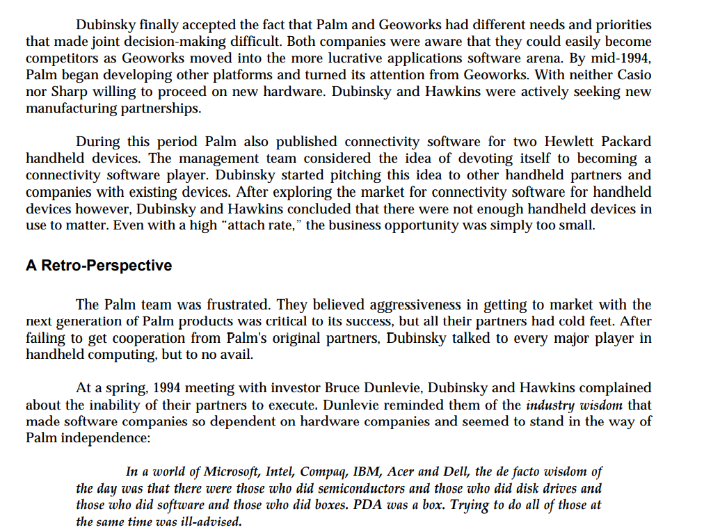Questions : Why did Palm computing's first