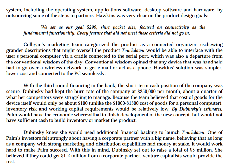 Questions : Why did Palm computing's first
