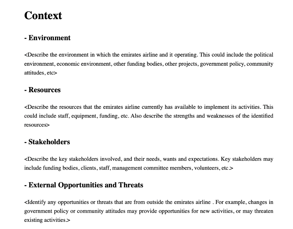 Context - Environment - Resources - Stakeholders