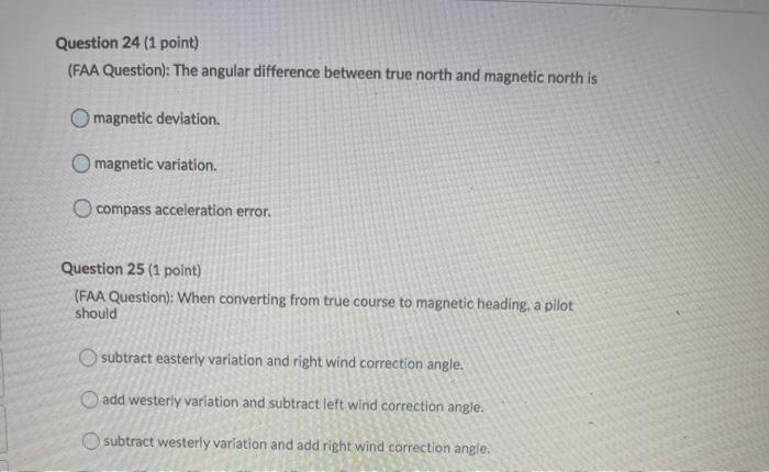 Question 24 (1 point) (FAA Question): The angular