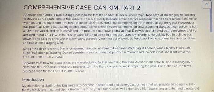 COMPREHENSIVE CASE DAN KIM: PART 2 Although the