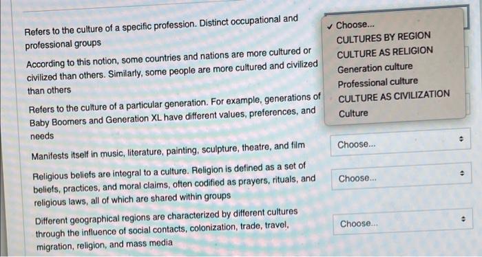 Choose... CULTURES BY REGION CULTURE AS RELIGION