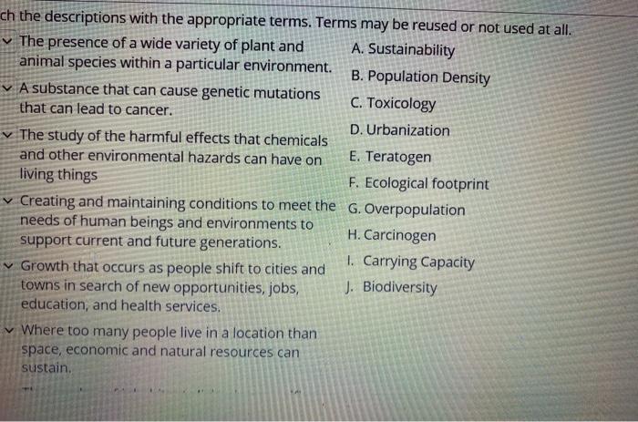 ch the descriptions with the appropriate terms.