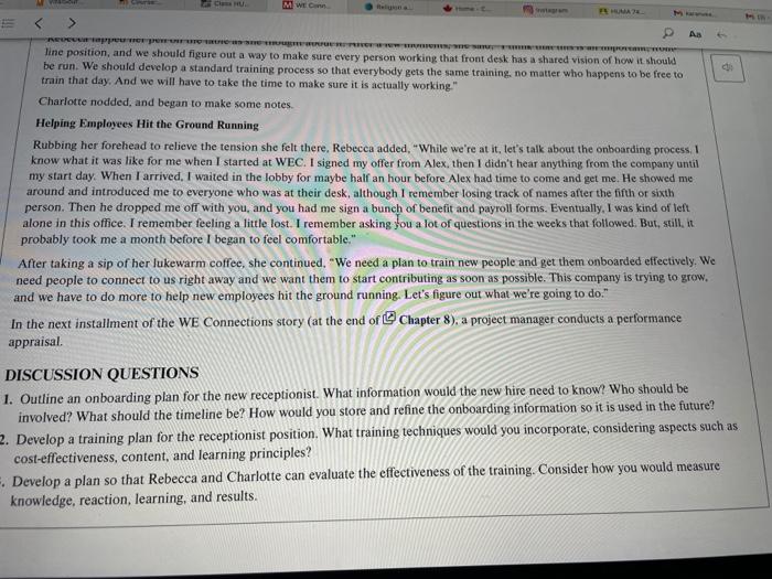 o Aa WEC WE CONNECTIONS: TRAINING AND ONBOARDING
