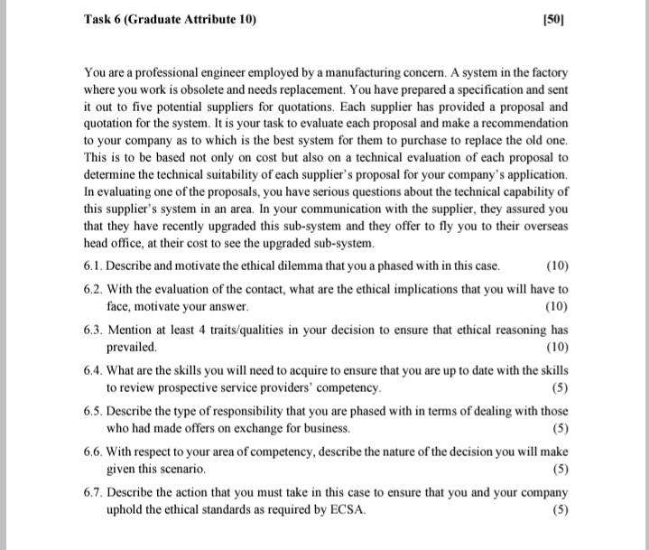 Task 6 (Graduate Attribute 10) 1501 You are a