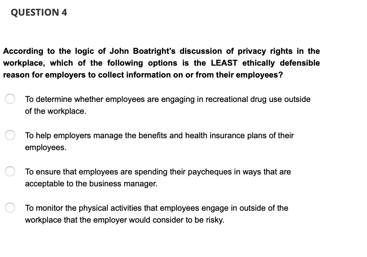 Business ethics and values QUESTION 4 According