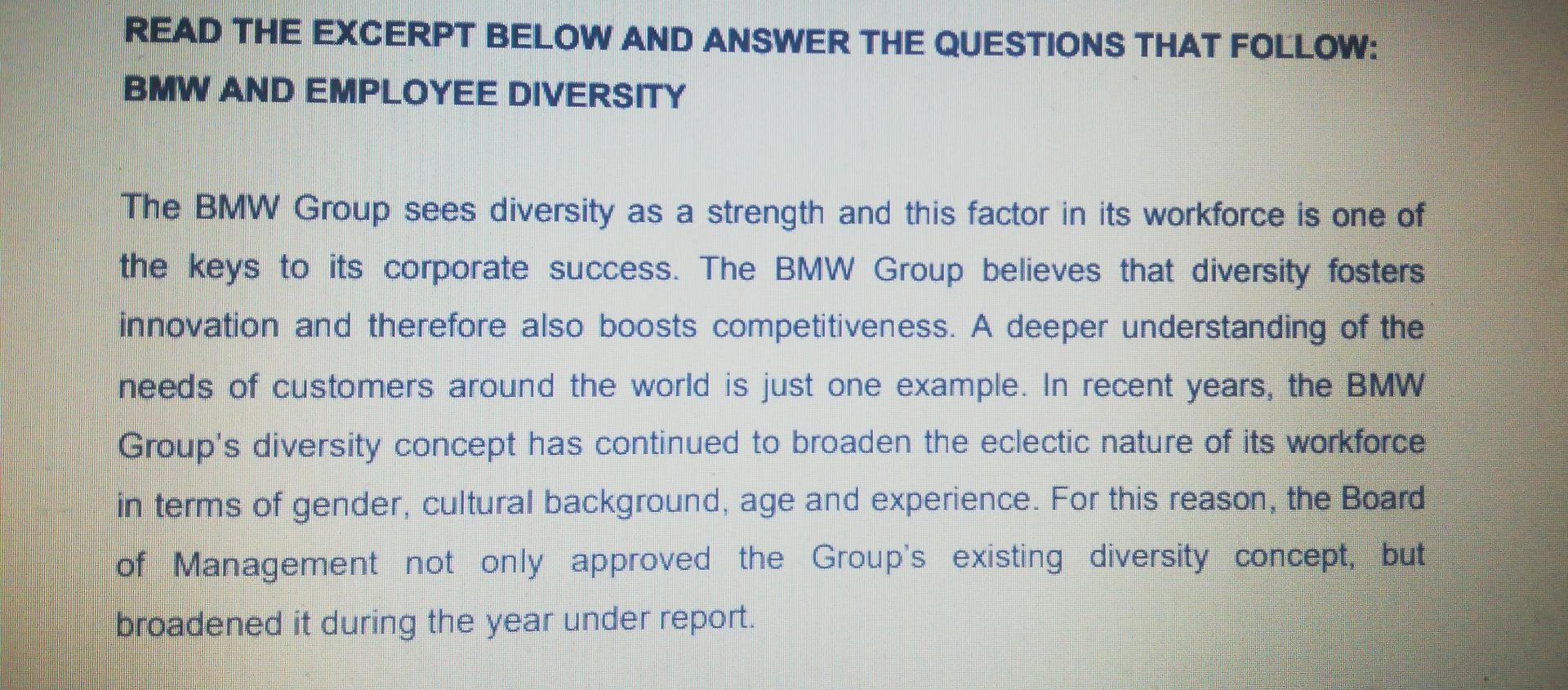 QUESTION FOUR [15] "The Diversity Week and the