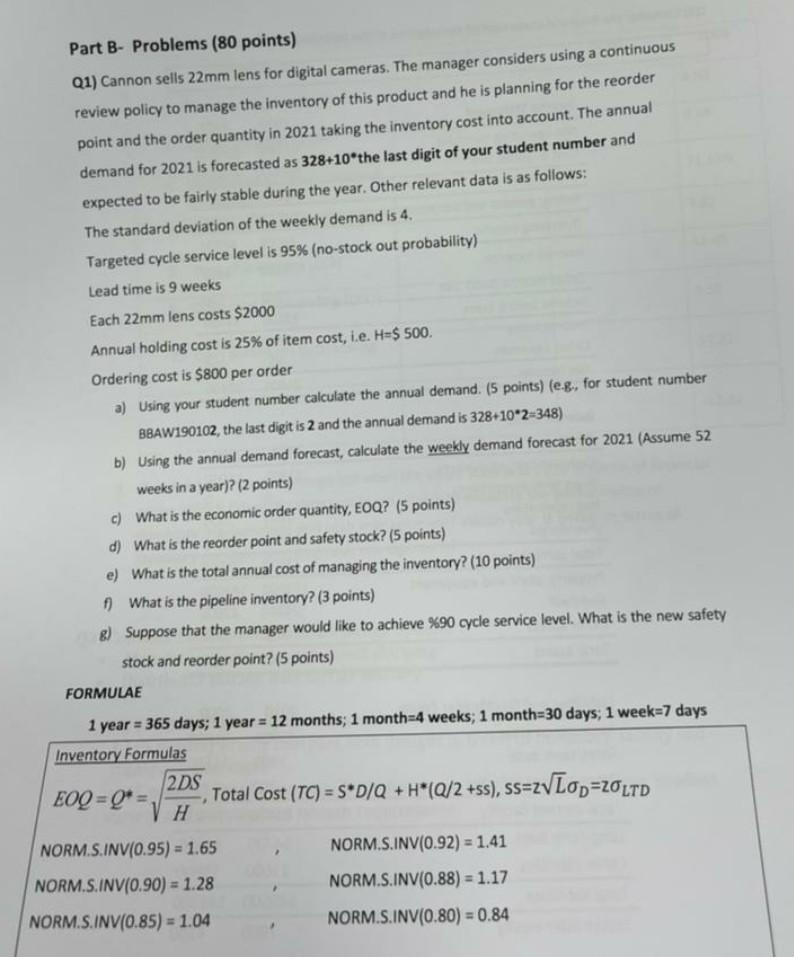 student number 5 Part B- Problems (80 points) Q1)