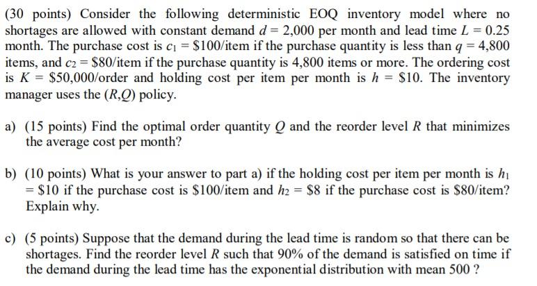(30 points) Consider the following deterministic