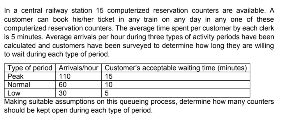 In a central railway station 15 computerized