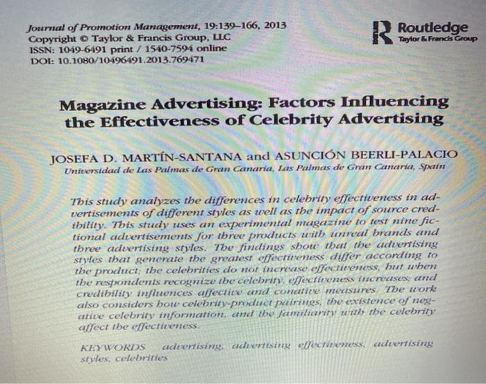 Journal of Promotion Management, 19:139-166, 2013