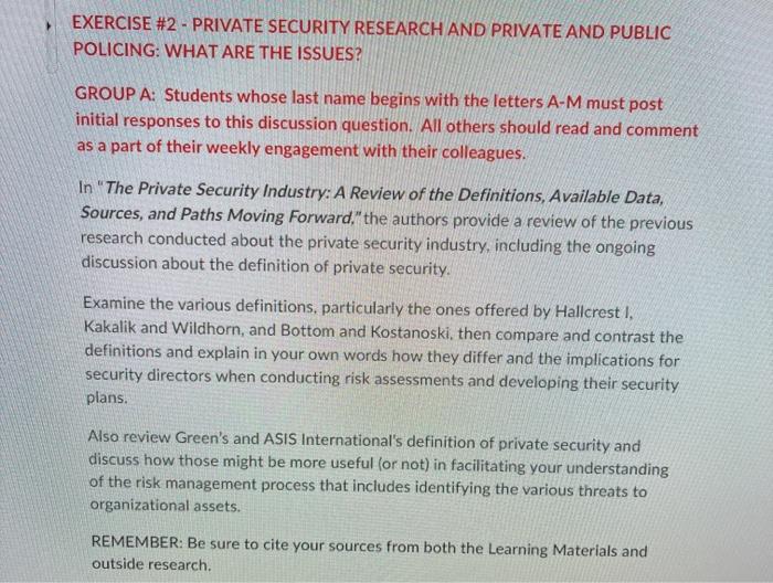 EXERCISE #1- REPORT OF THE TASK FORCE ON PRIVATE