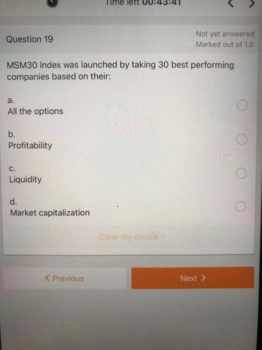 ime lett 3:41 Question 19 Not yet answered Marked