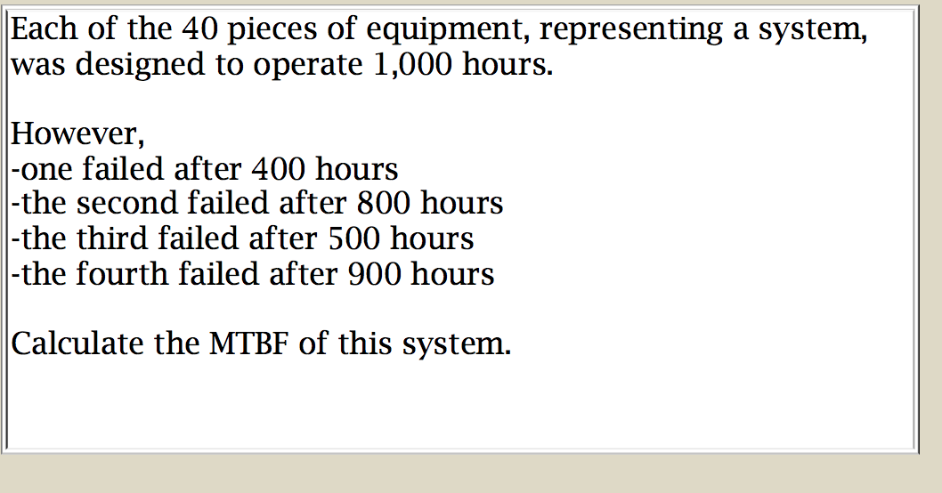 Each of the 40 pieces of equipment, representing