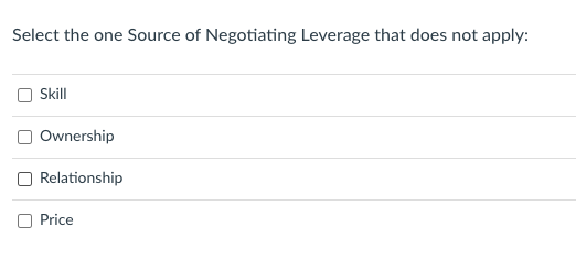 Select the one Source of Negotiating Leverage