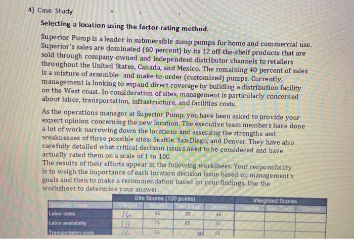 4) Case Study Selecting a location using the